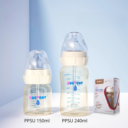 PPSU Baby Bottle Set | 5oz + 8oz | 150ml + 240ml | 2pcs | Anti-Colic | SUCVENT