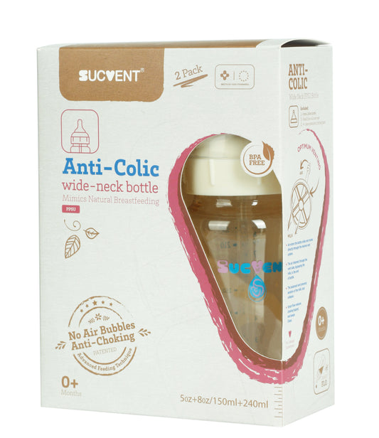 PPSU Baby Bottle Set | 5oz + 8oz | 150ml + 240ml | 2pcs | Anti-Colic | SUCVENT